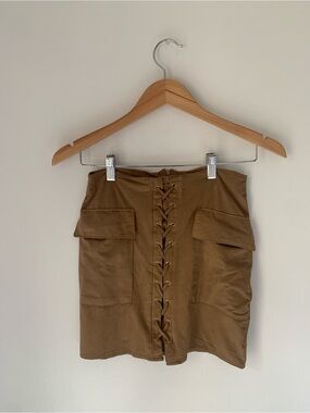 Guess Lace-Up Faux Suede Mini Skirt - Tan